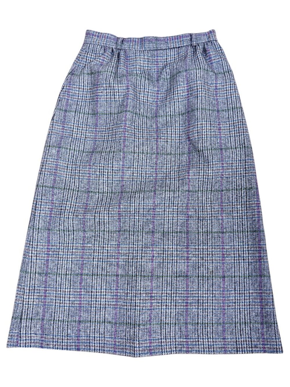 90’s Madison Midi Skirt Wool Blend Gray Plum Blue Plaid Column (8)